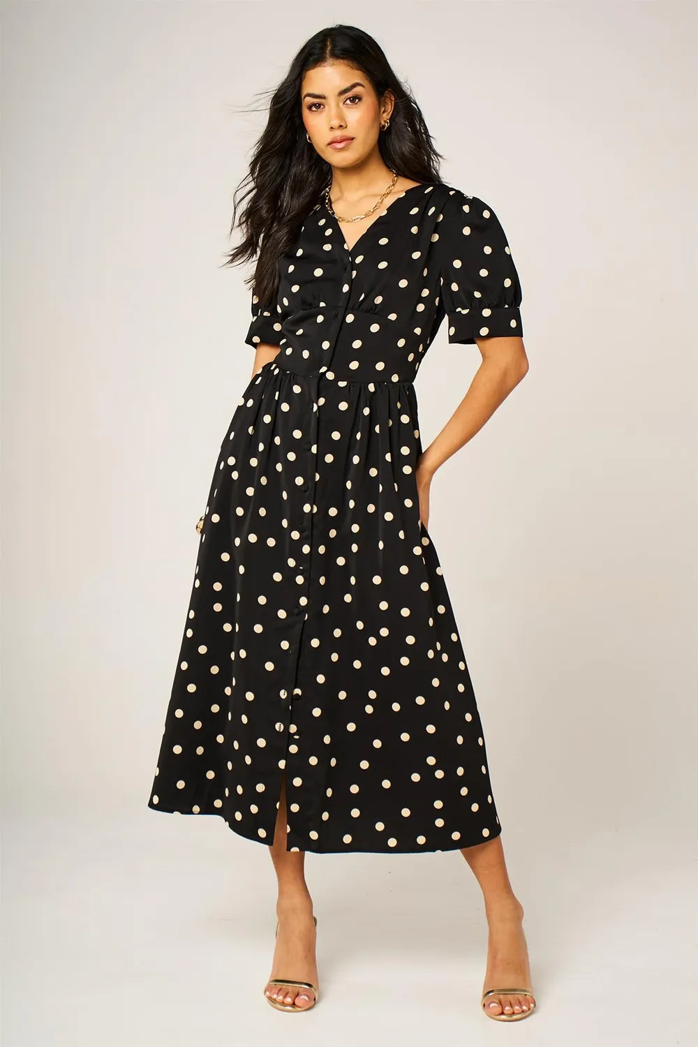 Goddiva FS Collection abito midi nero pois bottoni