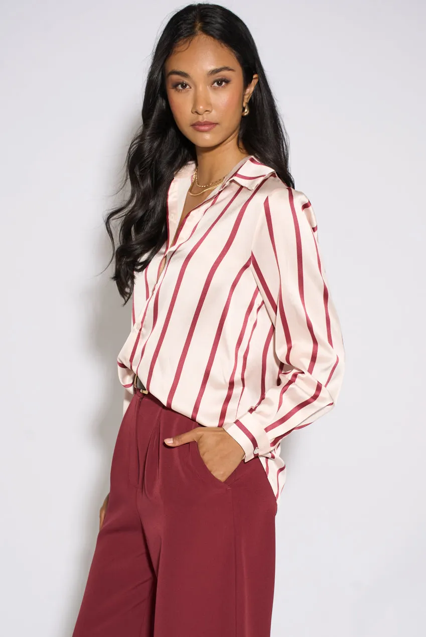 Gini London Stripe camicia bordeaux vestibilità morbida