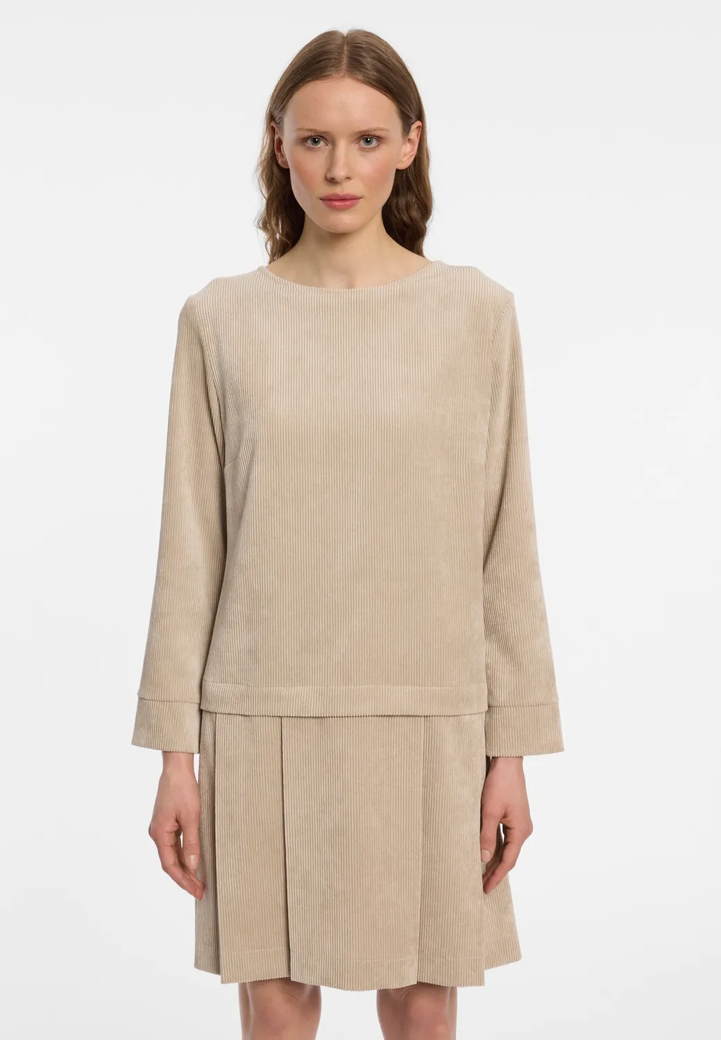 Ana Alcazar Enlive abito velluto beige gonna pieghe