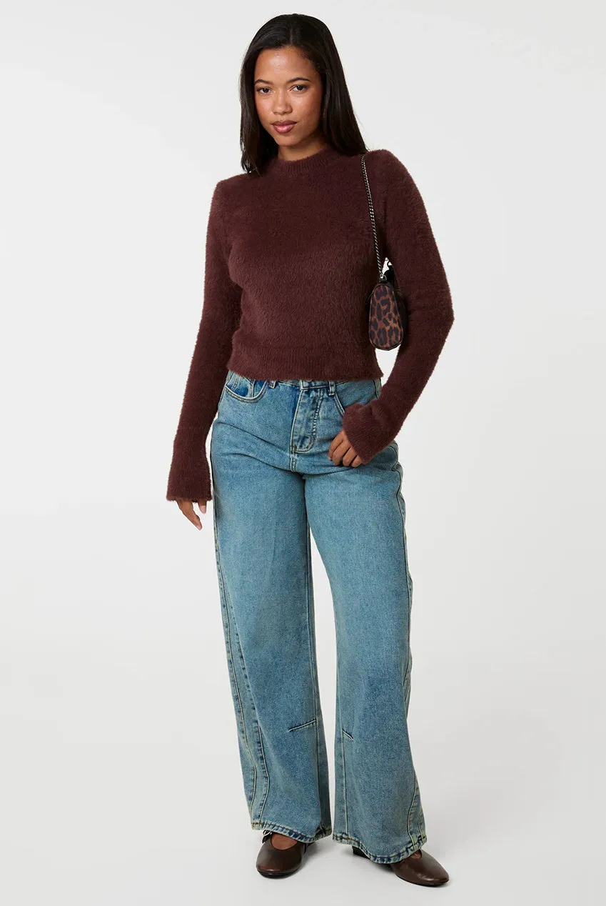 Pink Vanilla Fluffy Knit maglione cropped cioccolato