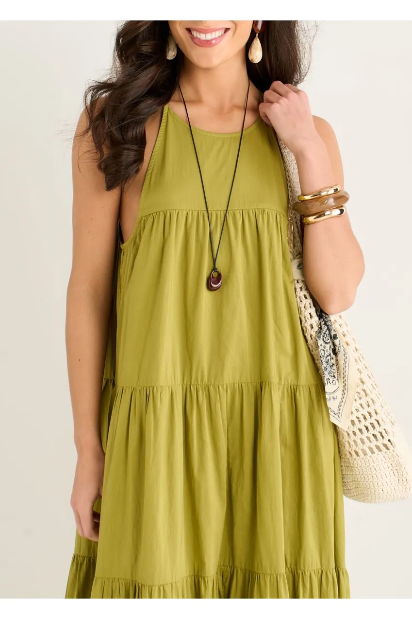 Gini London Tiered Halter abito maxi kaki balze