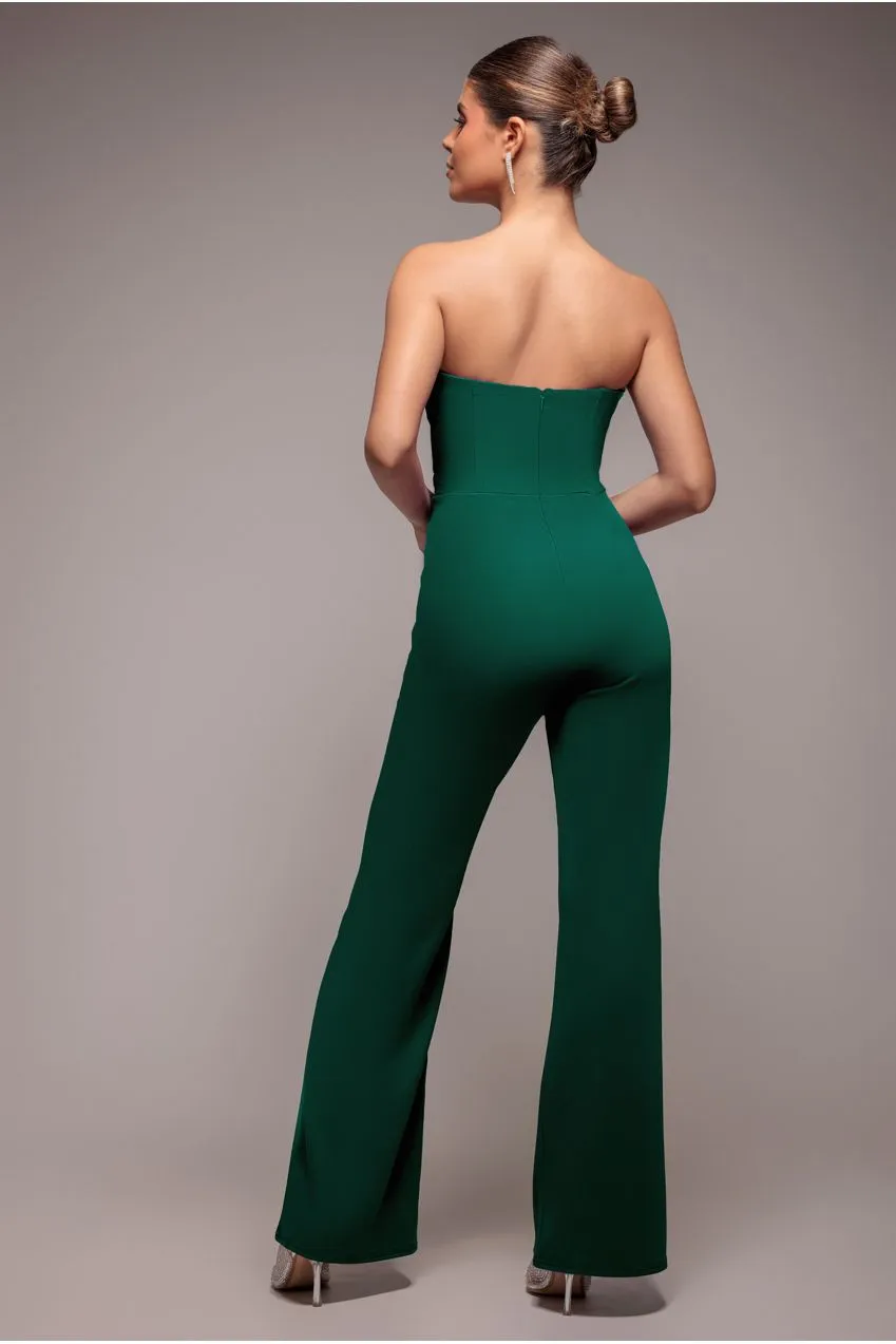Goddiva Tuta Scuba Verde Smeraldo Collo Satin