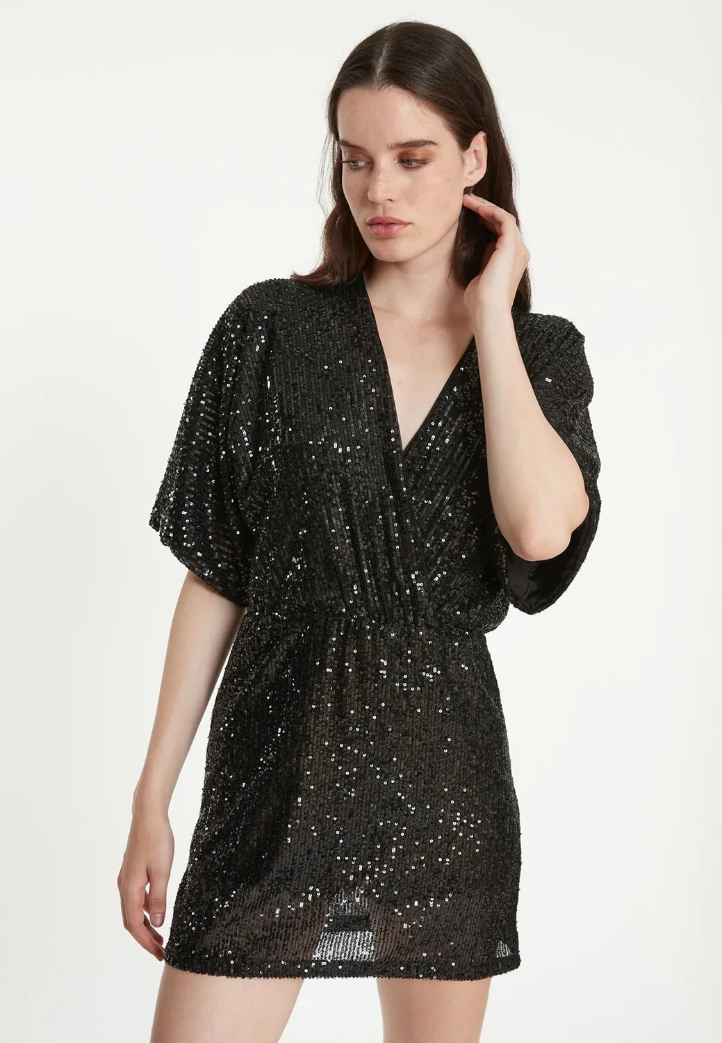 Ana Alcazar Tafara abito paillettes nero corto