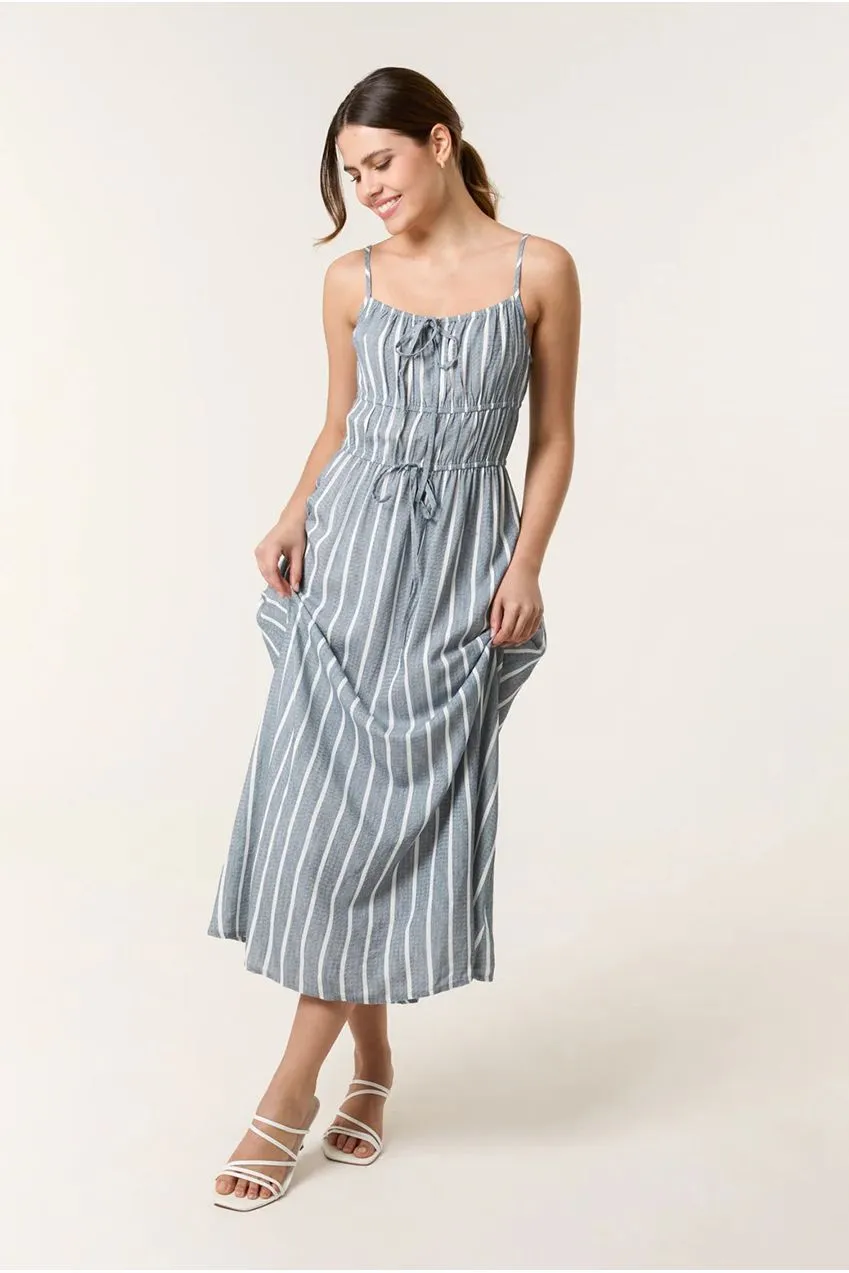 Blue Vanilla Tie Front abito midi denim blu S gessato