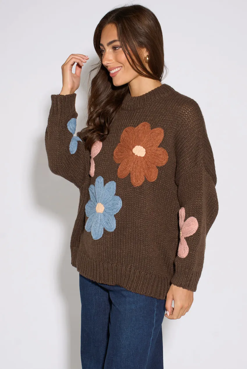 Goddiva Gini London Maglione Dolcevita Marrone floreale