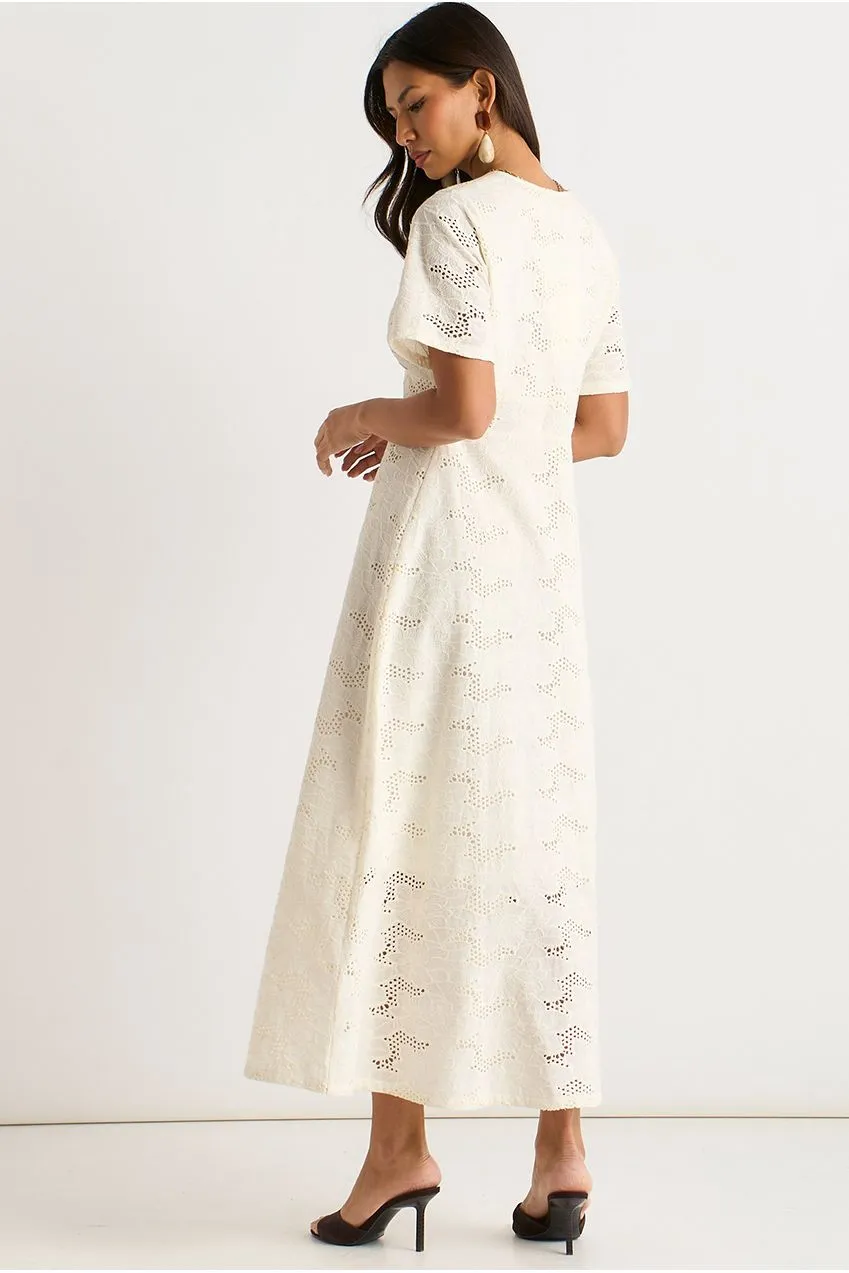 Gini London Button Through abito pizzo bianco midi