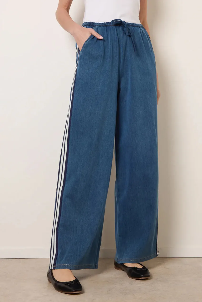 Blue Vanilla Stripe pantaloni denim blu vita elastica