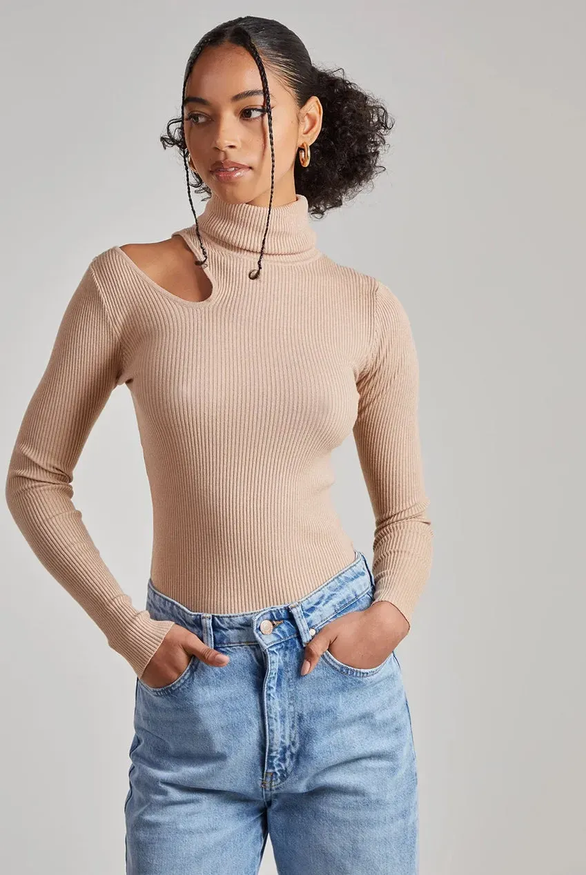 Pink Vanilla top maglia dolcevita camel ritaglio S