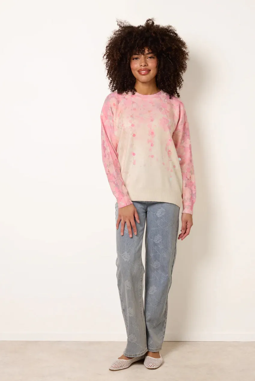 Blue Vanilla maglione rosa floreale paillettes manica lunga