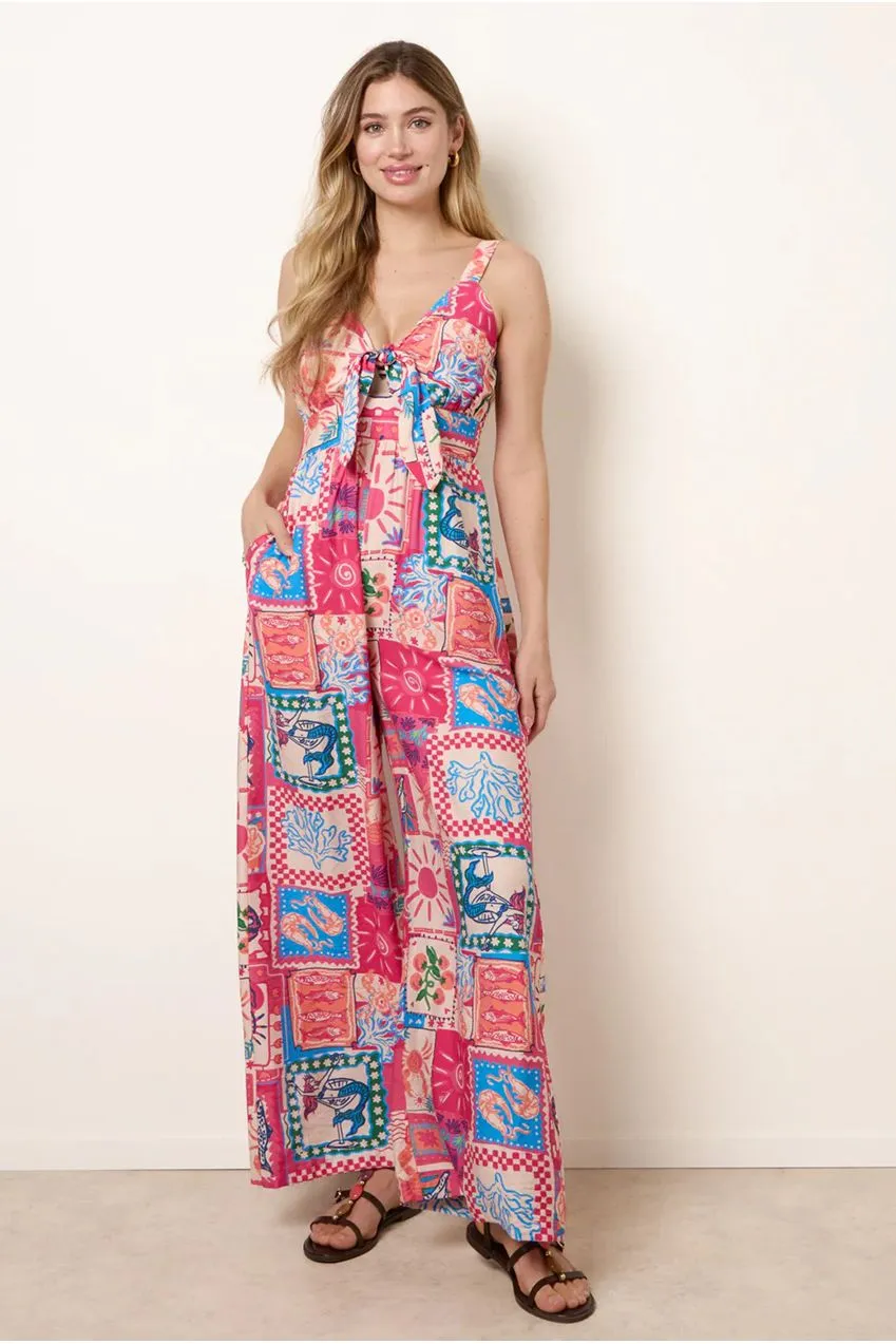 Blue Vanilla Tie Front Postcard Print tuta rosa fantasia casual