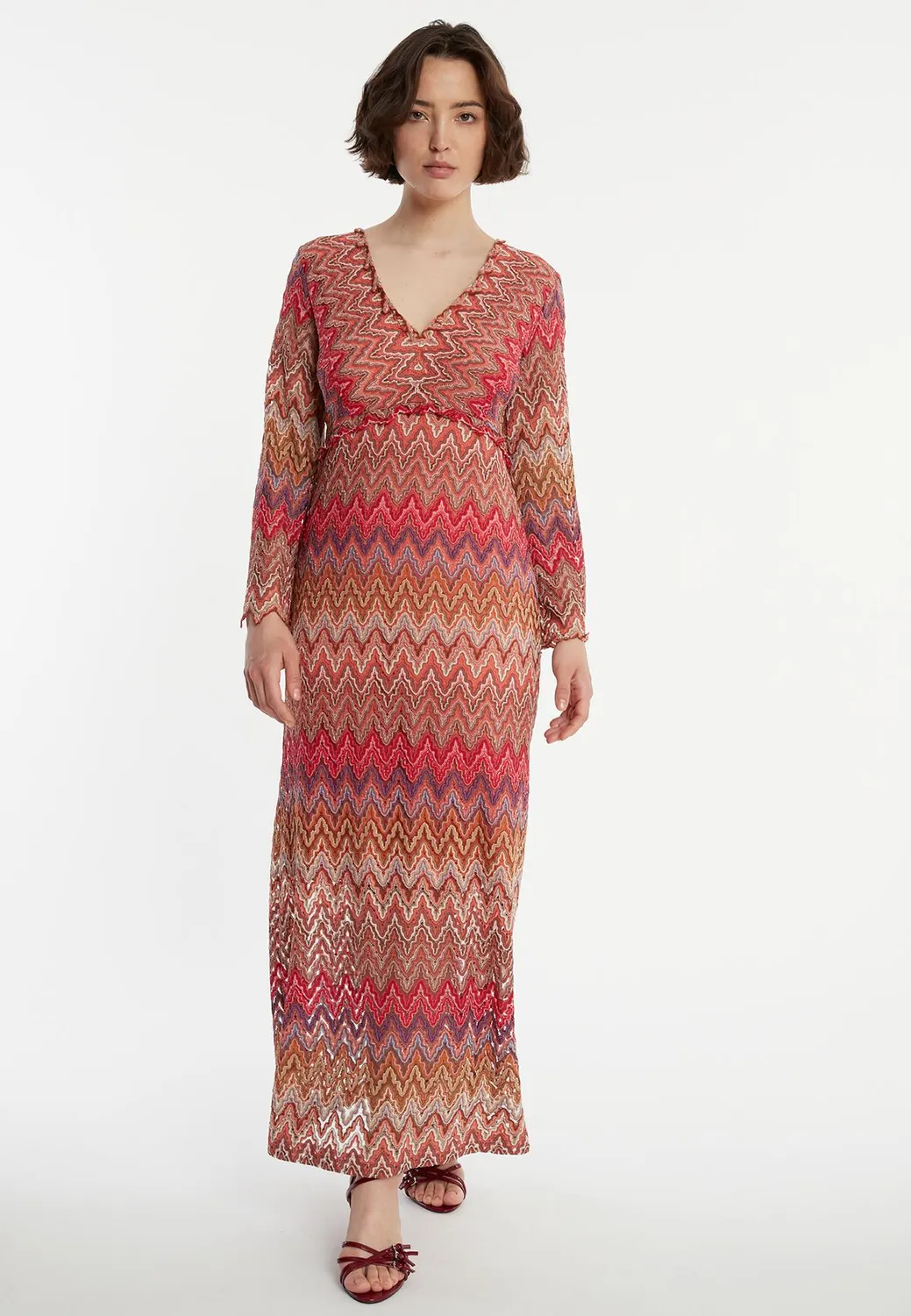 Ana Alcazar Zantea abito maxi rosso scollo a V