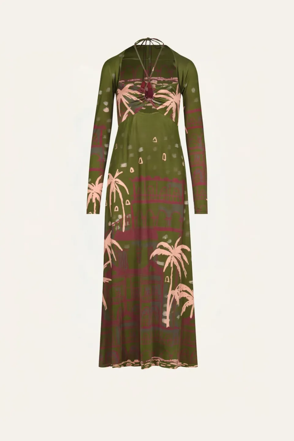 Johanna Ortiz Eternal Tropical abito midi verde shiny jersey