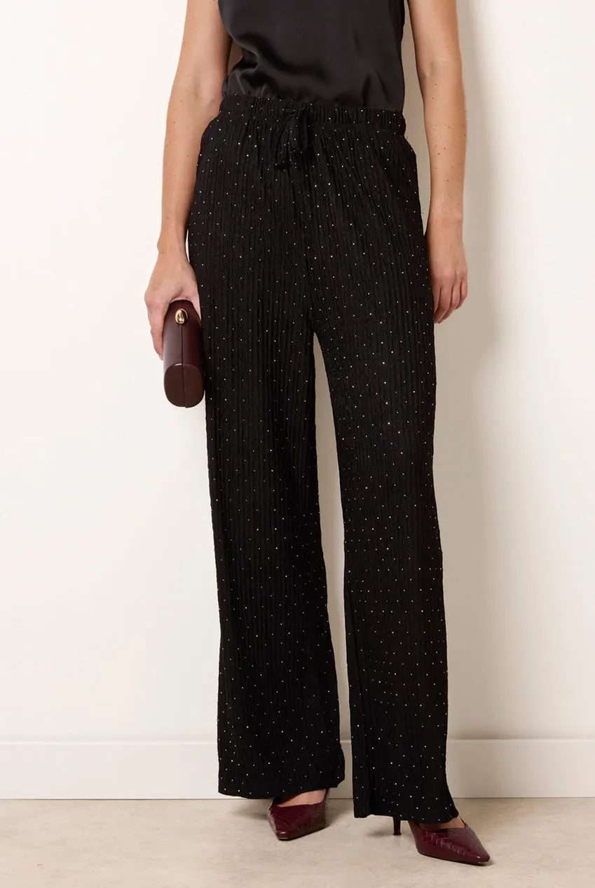 Blue Vanilla Diamante Textured pantaloni neri con strass