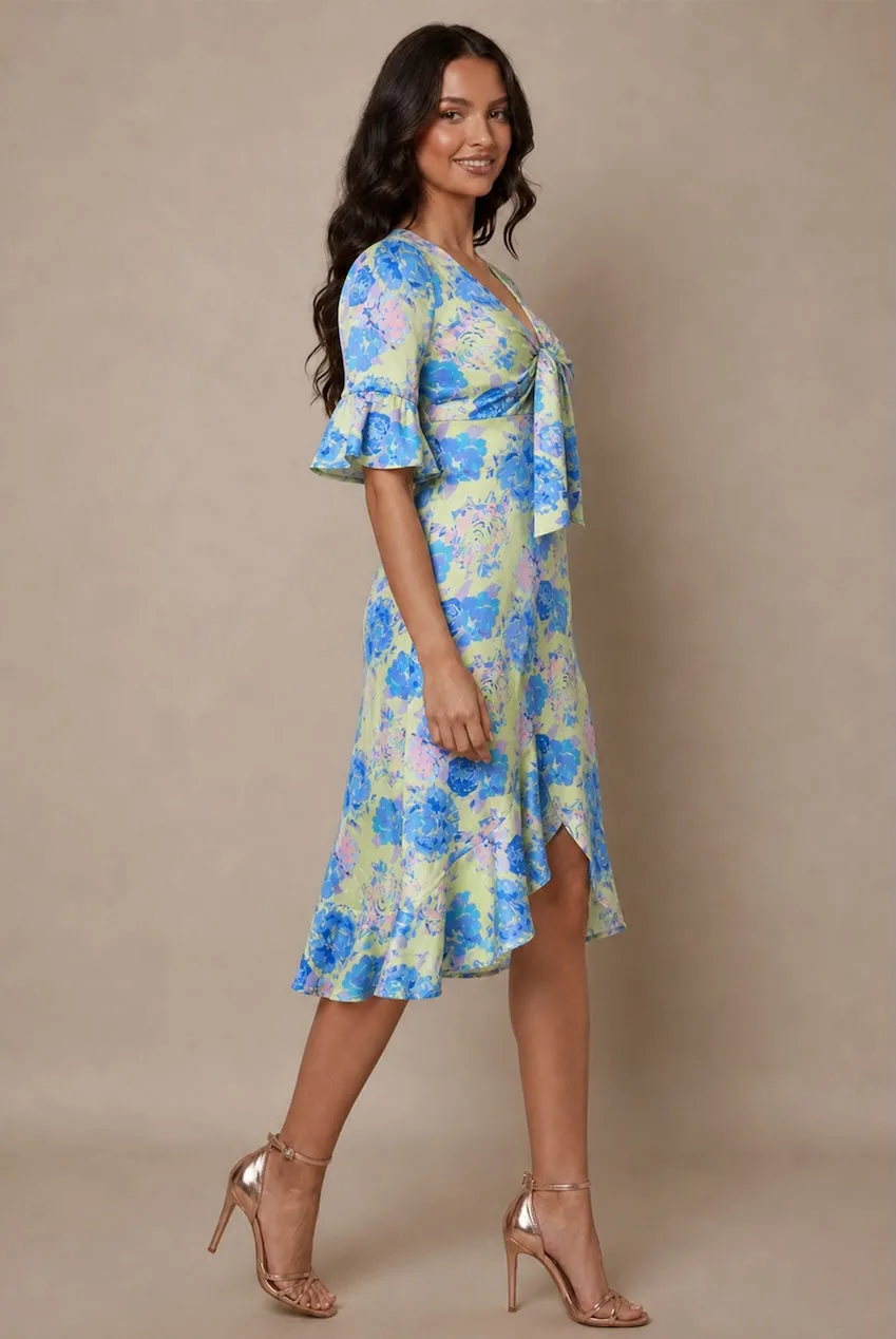 Chi Chi London Tie Front abito midi giallo floreale raso