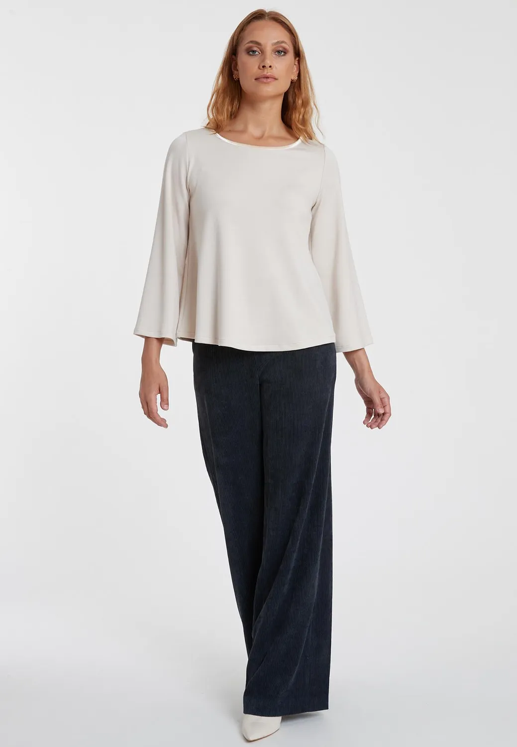 Ana Alcazar Serina top jersey avorio maniche tromba
