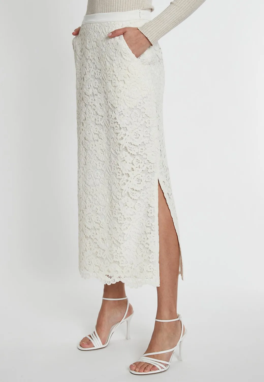 Ana Alcazar Sahiny gonna pizzo bianca midi