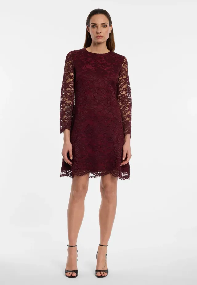 Ana Alcazar Enolory abito pizzo bordeaux maniche lunghe