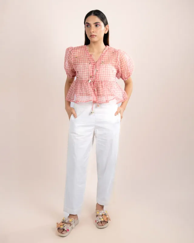 Our Dve Noe top rosa quadretti organza