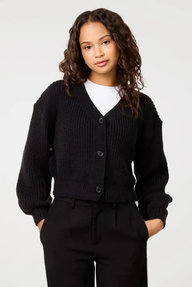 Pink Vanilla Cropped Button cardigan nero scollo a V