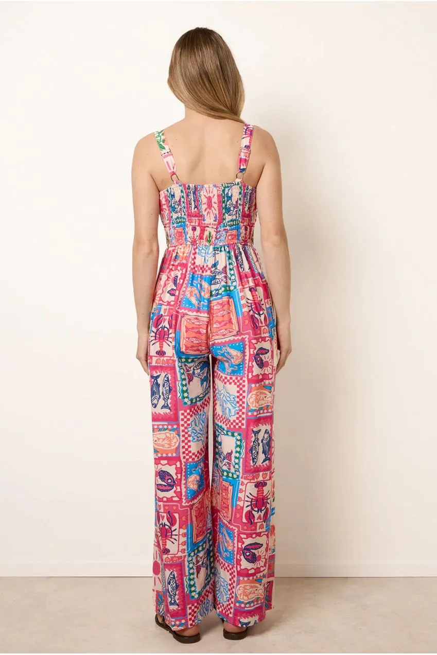 Blue Vanilla Tie Front Postcard Print tuta rosa fantasia casual