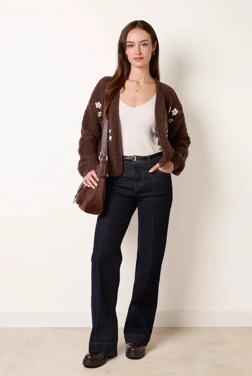 Blue Vanilla Flower Embroidery cardigan cioccolato fiori S/M M/L