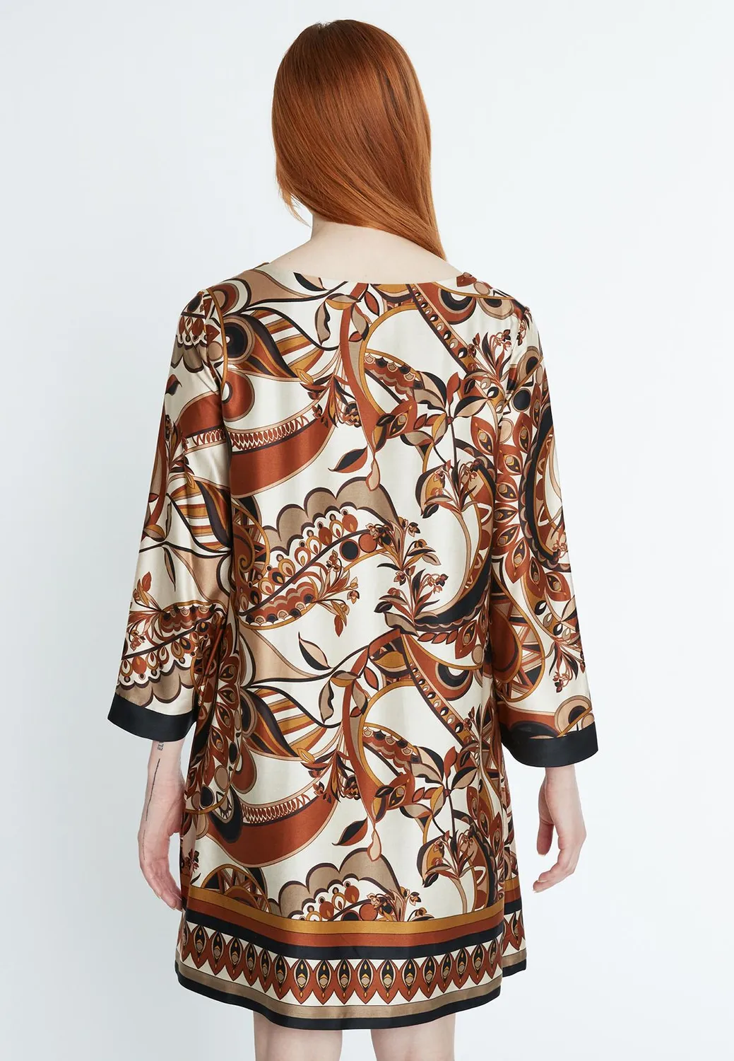 Ana Alcazar Sarina abito in raso marrone floreale