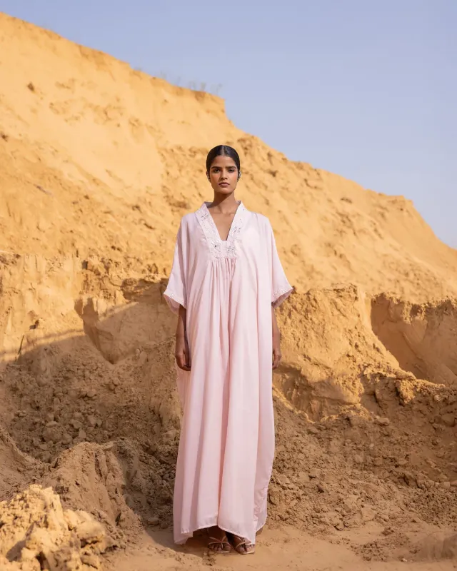 Our Dve Linear Kaftan caftano sabbia cotone seta