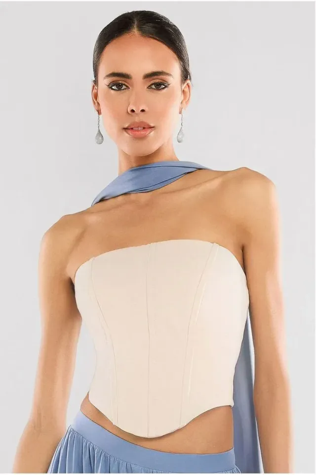 Goddiva Compact Crepe Lace Up corsetto nero-beige modellante