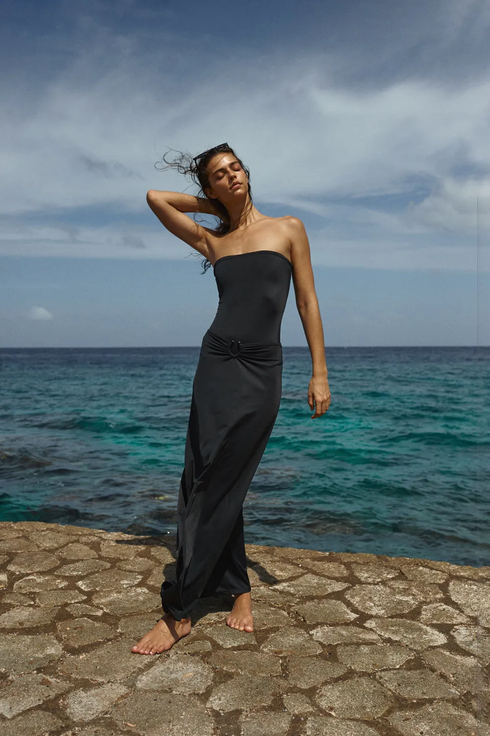 Johanna Ortiz Keel gonna midi nera vita bassa