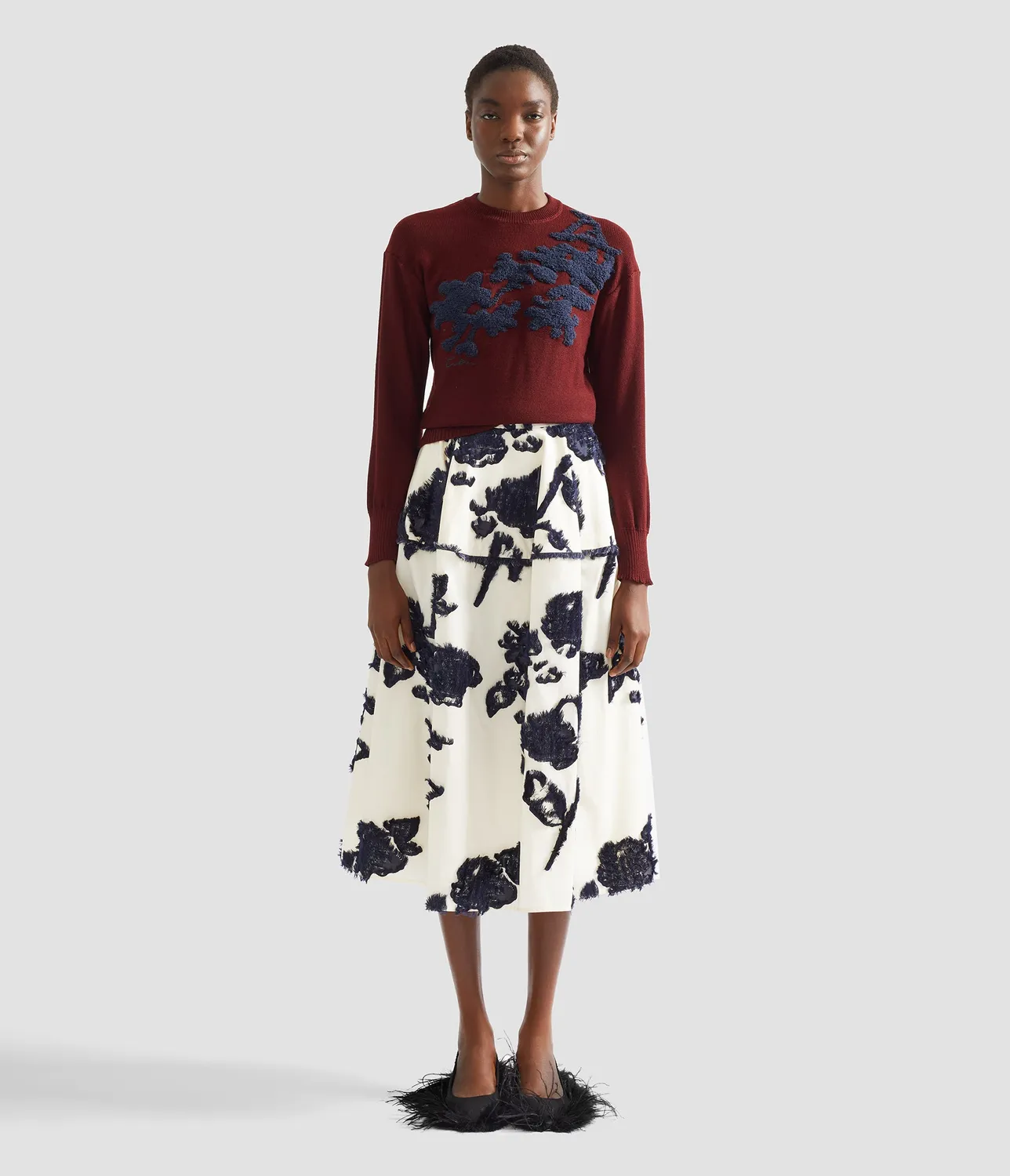 Erdem Fine Merino Wool Floral maglione bordeaux