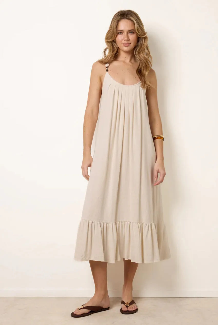Blue Vanilla Natural Textured Abito Beige con perline