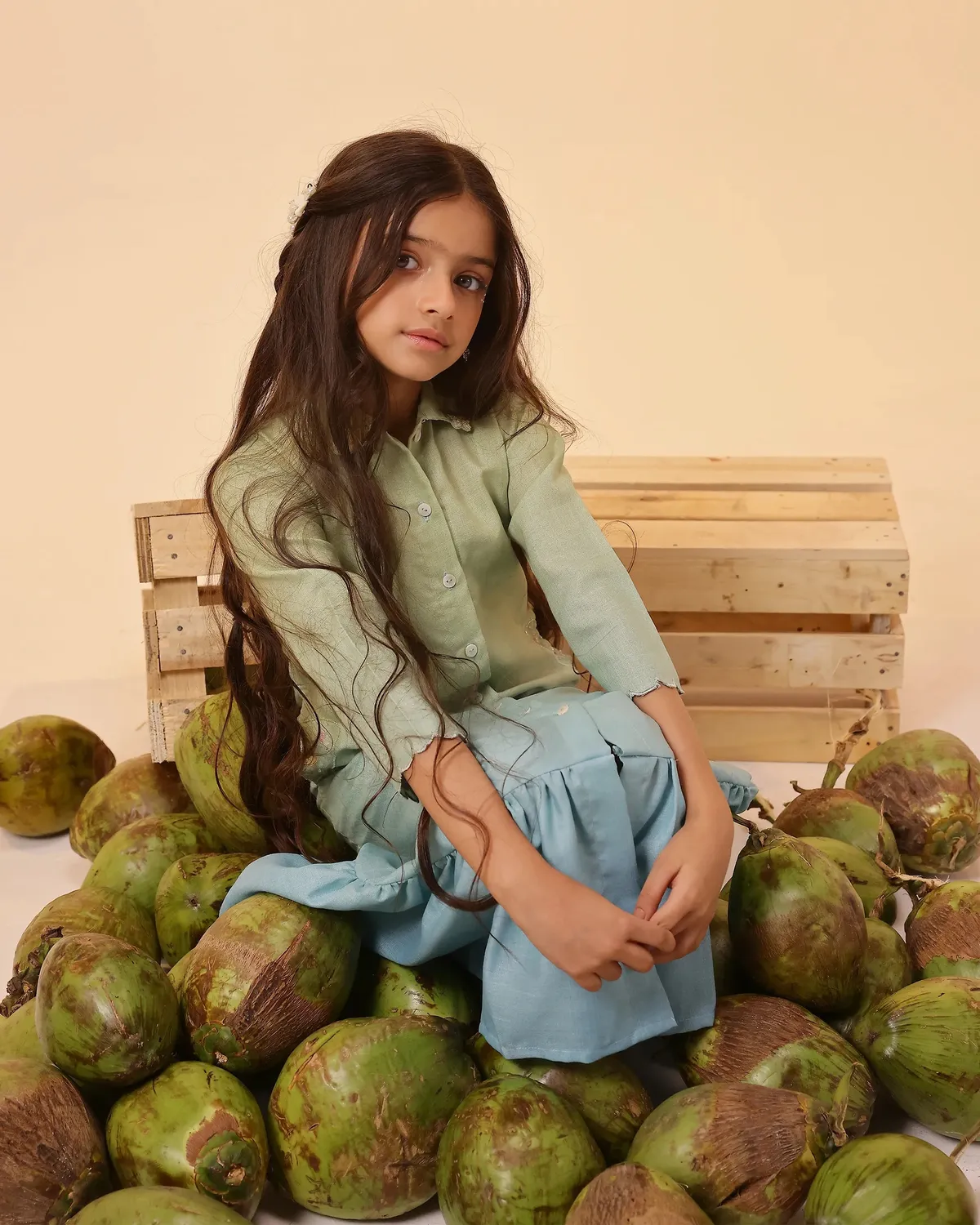 Our Dve Tropical Sorbet Seafoam abito bimba verde blu lino