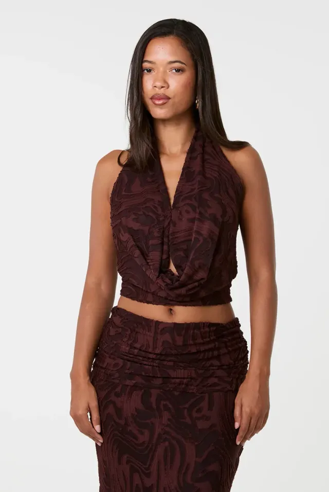 Pink Vanilla Jersey Jacquard top halter cioccolato
