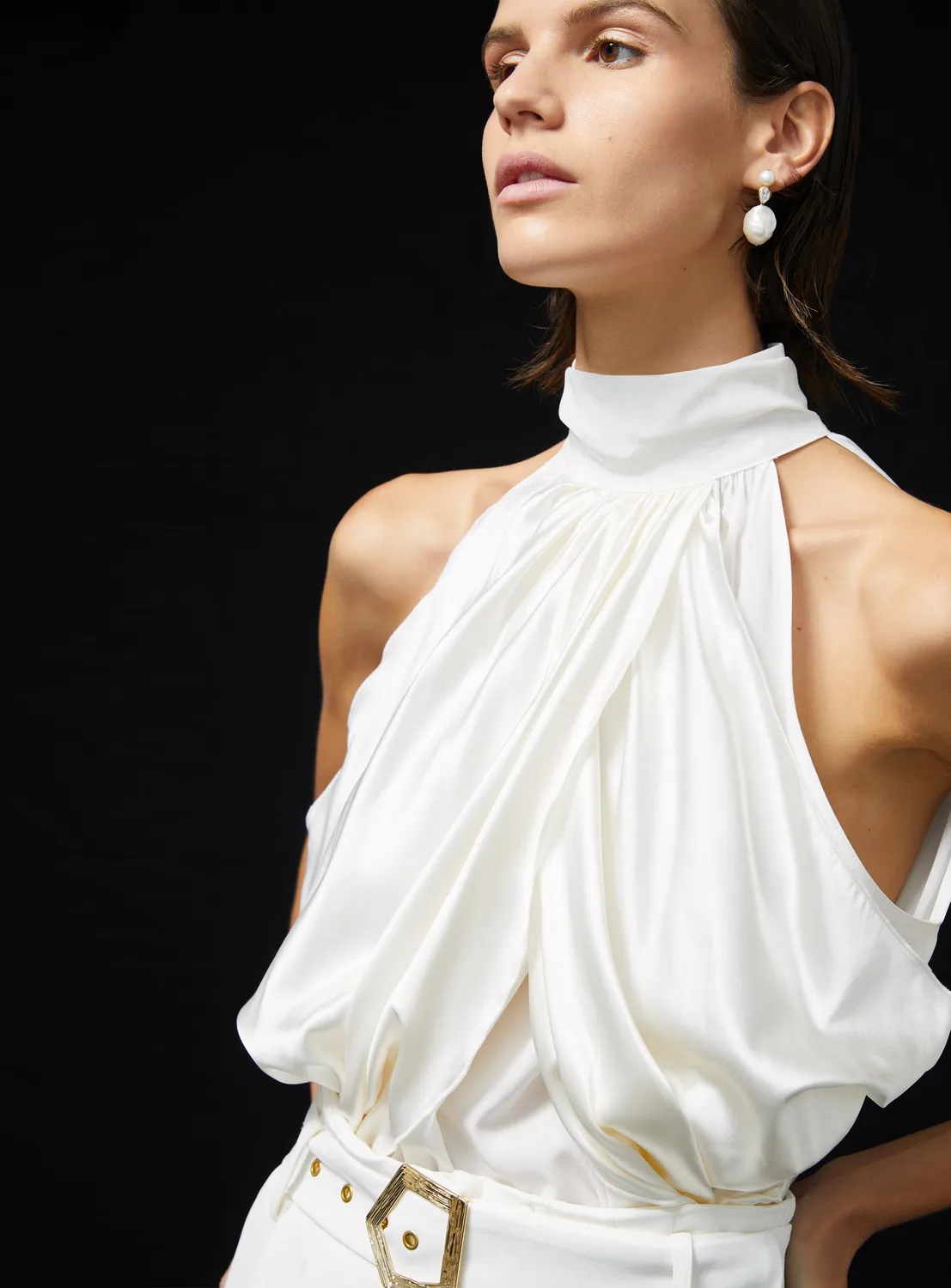 Violante Nessi Vasari Top avorio seta halter drappeggiato