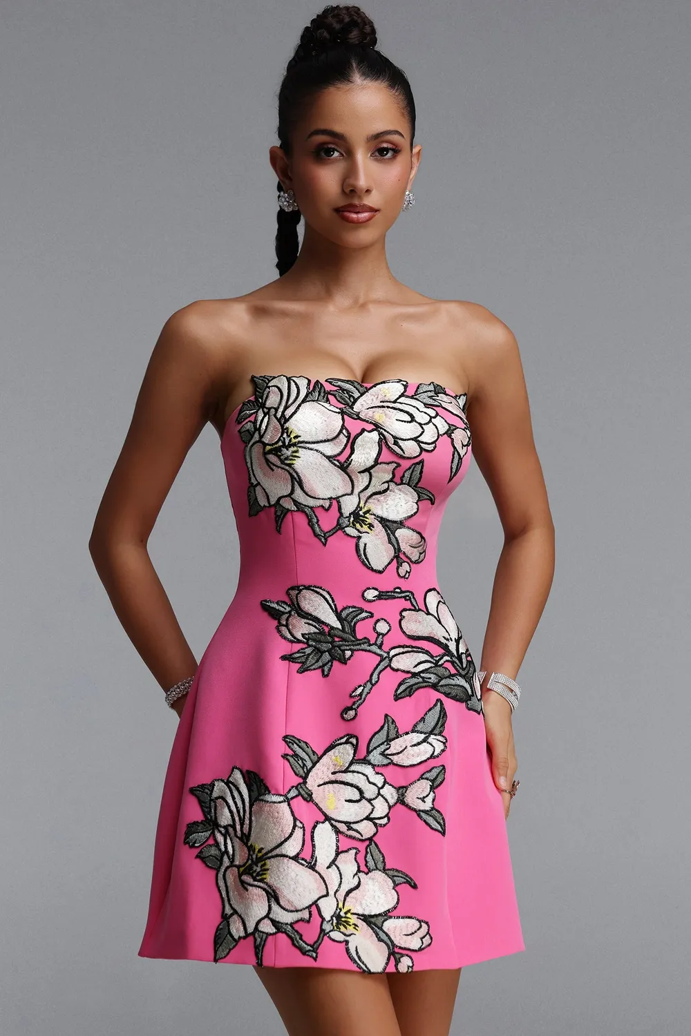 Bella Barnett Zaria abito mini rosa bustier floreale