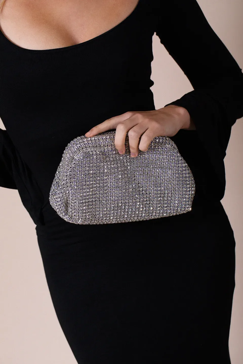 SVNX Crystal Pouch clutch argento pochette sera