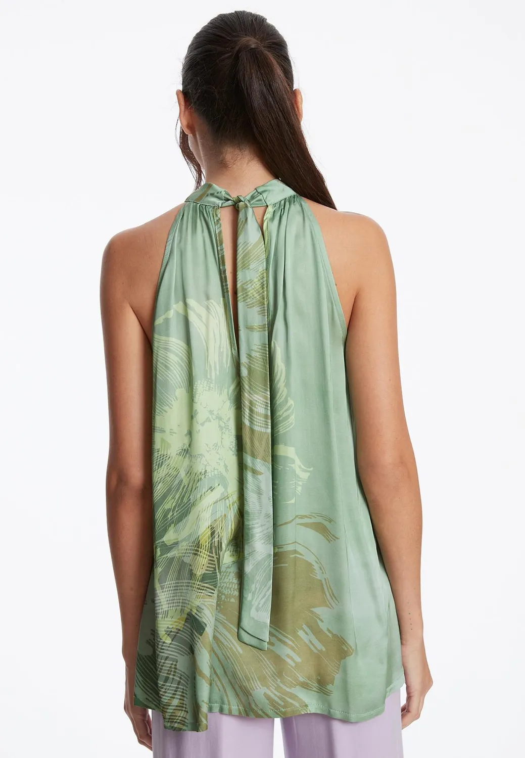 Ana Alcazar Zegora top raso verde scollo halter