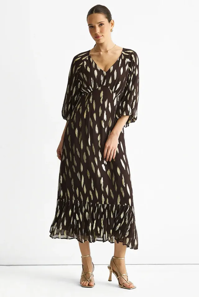 Gini London Clipped Balloon abito maxi cioccolato viscosa