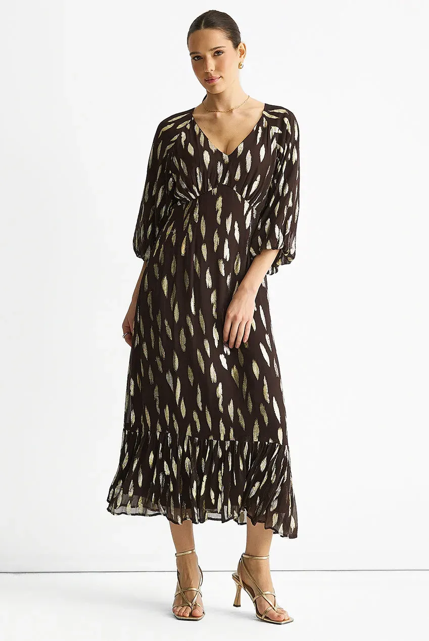 Gini London Clipped Balloon abito maxi cioccolato viscosa