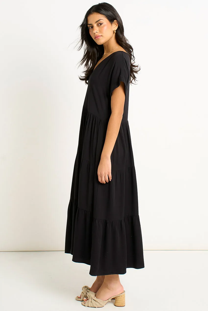 Gini London Pocket Smock abito midi nero M/L scollo a V