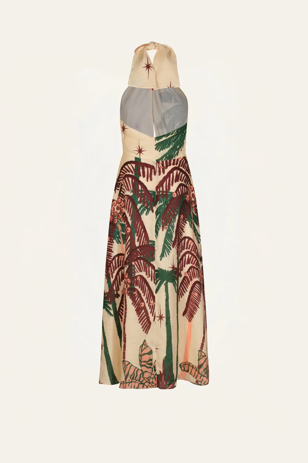 Johanna Ortiz Western Elements abito midi lino ecru ricamato