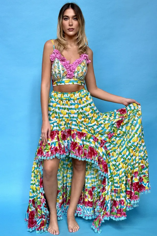 Antica Sartoria Agrumi DV441B completo top gonna turchese