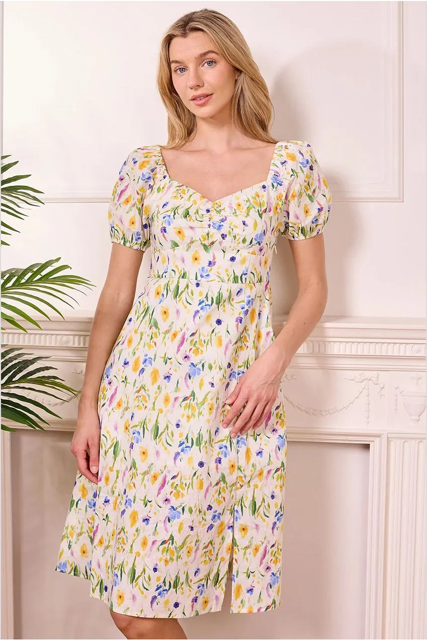 Angeleye Ditsy Floral Abito Midi Bianco Floreale Maniche Corte