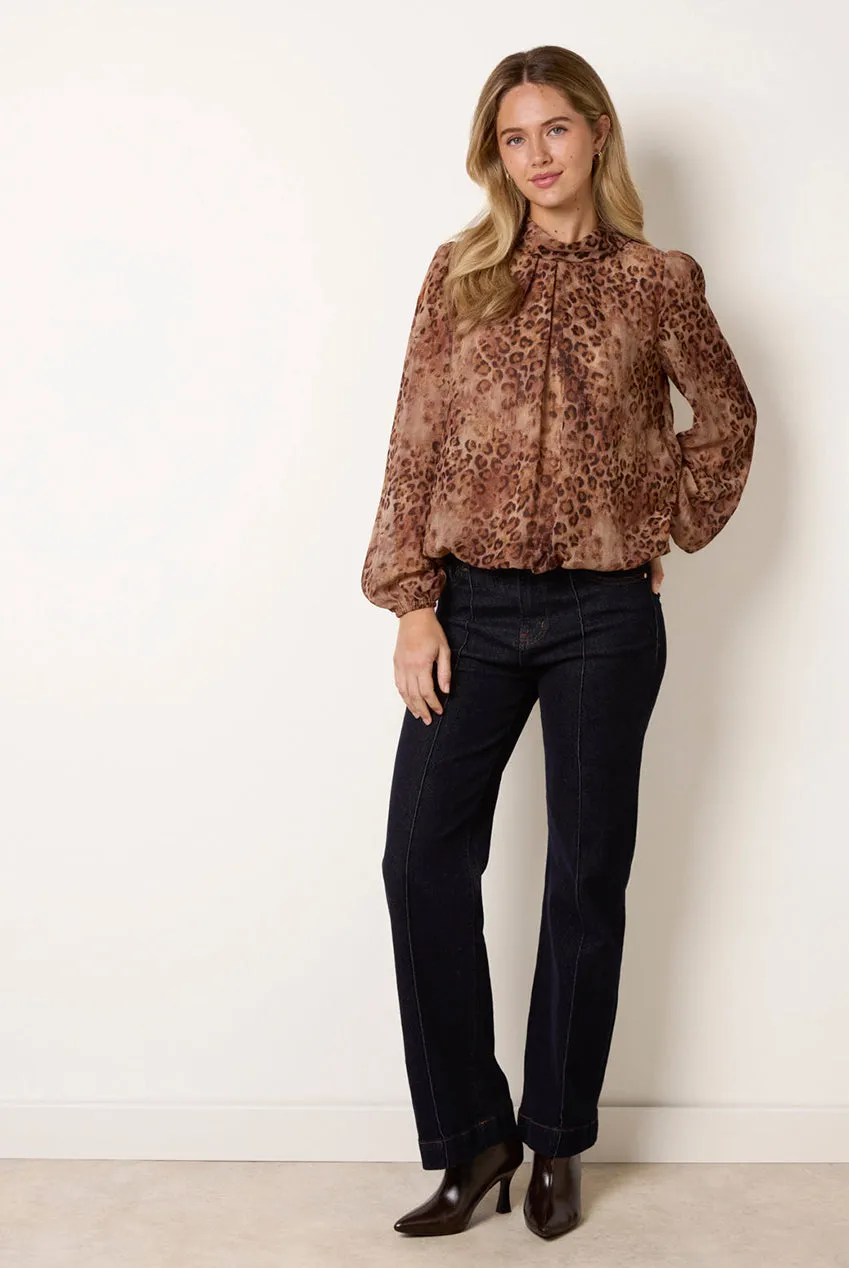 Blue Vanilla Cowl Camicia animalier con manica lunga