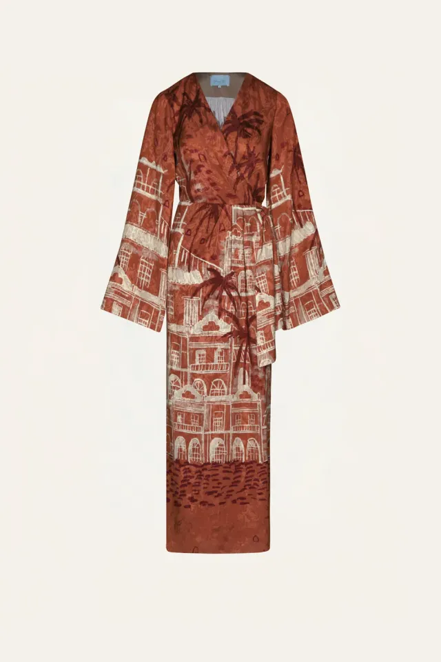 Johanna Ortiz Ollantay abito midi jacquard marsala