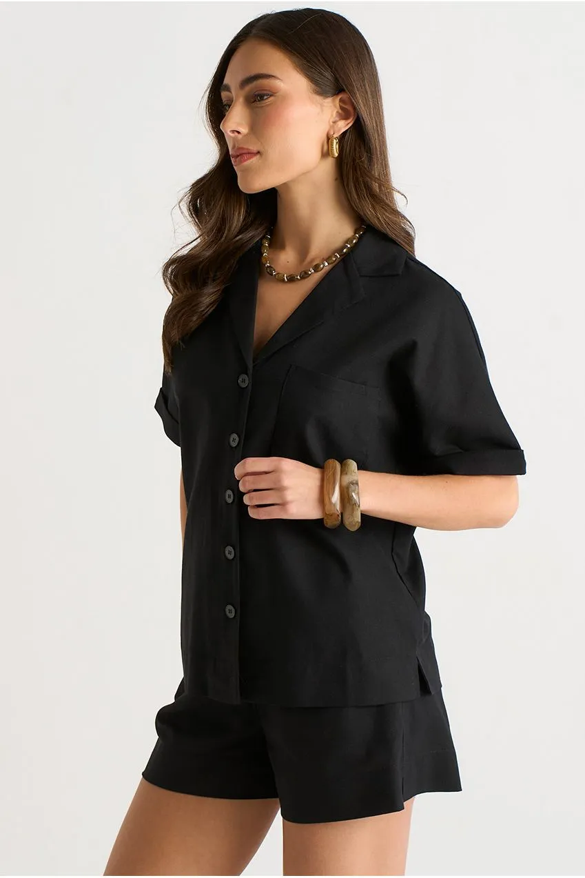 Gini London GL2027B camicia nera oversize in misto lino