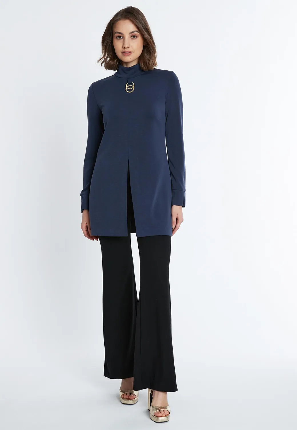Ana Alcazar Semira top blu jersey collo alto