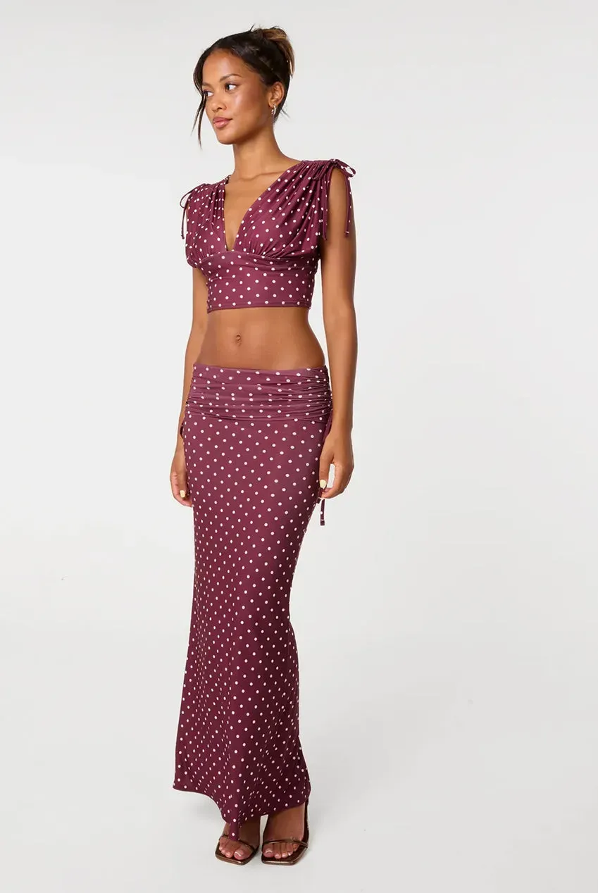 Pink Vanilla Polka Dot gonna maxi bordeaux pois