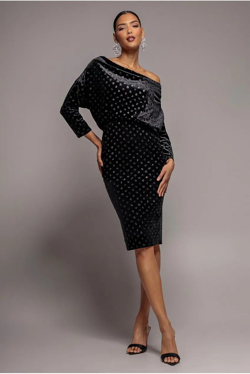 Goddiva Glitter Velvet Cowl abito midi nero