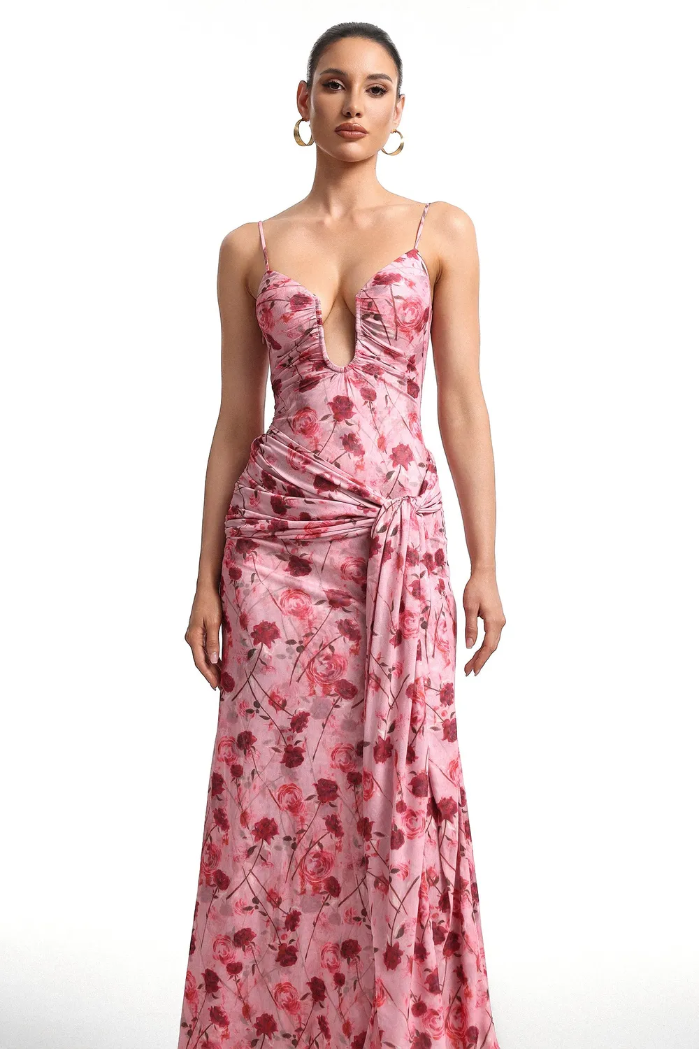 Bella Barnett Moto abito maxi rosso floreale